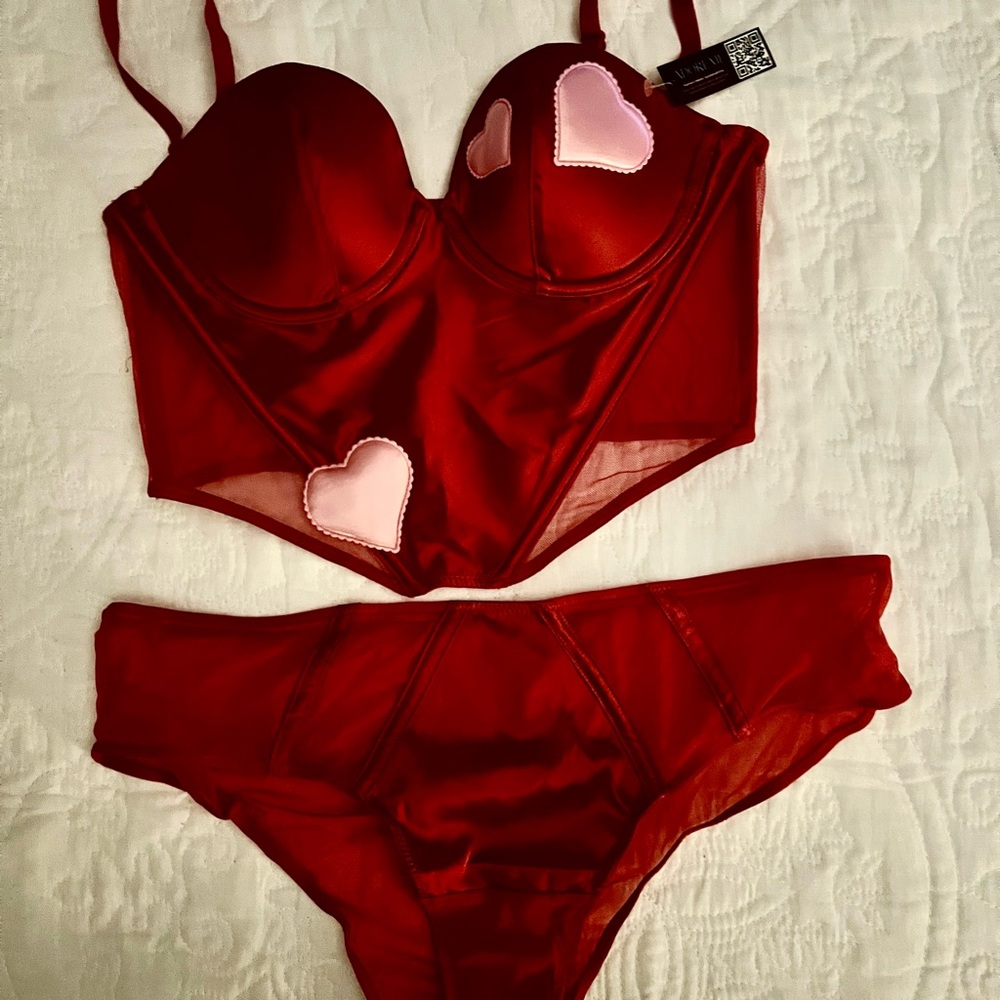 Adore Me Red and Pink Satin Bra Intimates Collection